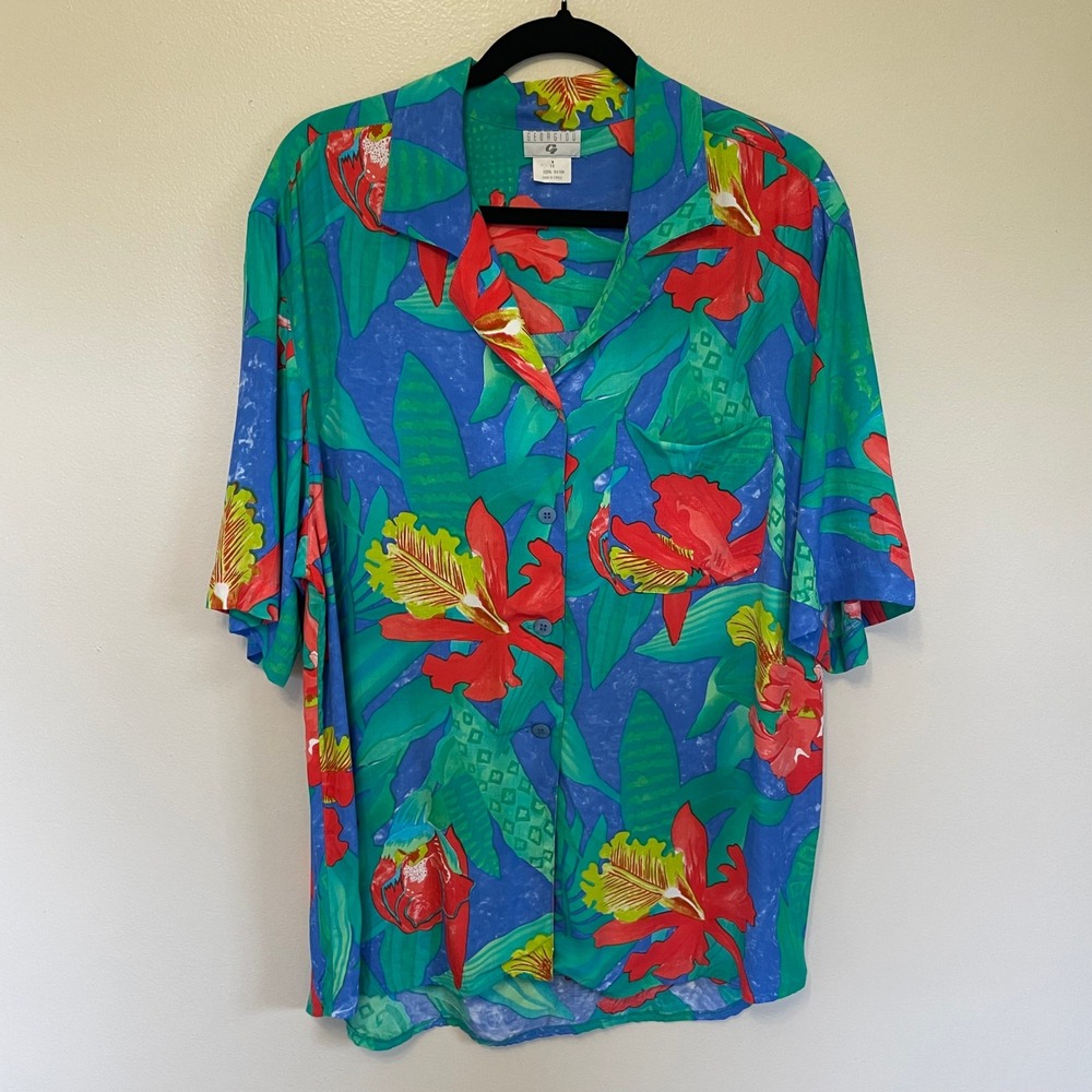 VTG Maximalist 80s Retro Tropical Goth Coastal Casual Hawaiian Camp Shirt 14